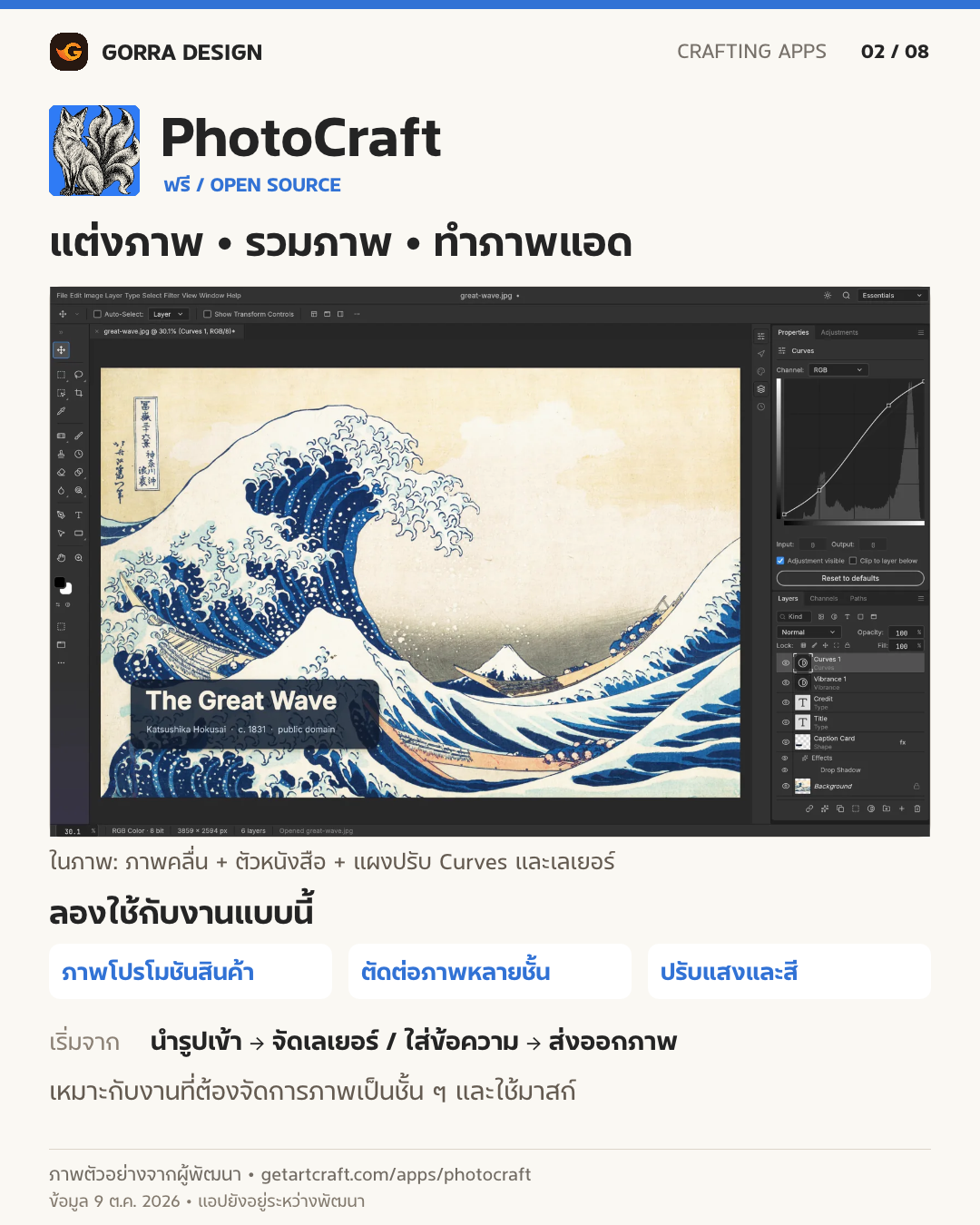 PhotoCraft โปรแกรมแต่งภาพ พร้อมตัวอย่างเลเยอร์และการปรับภาพ